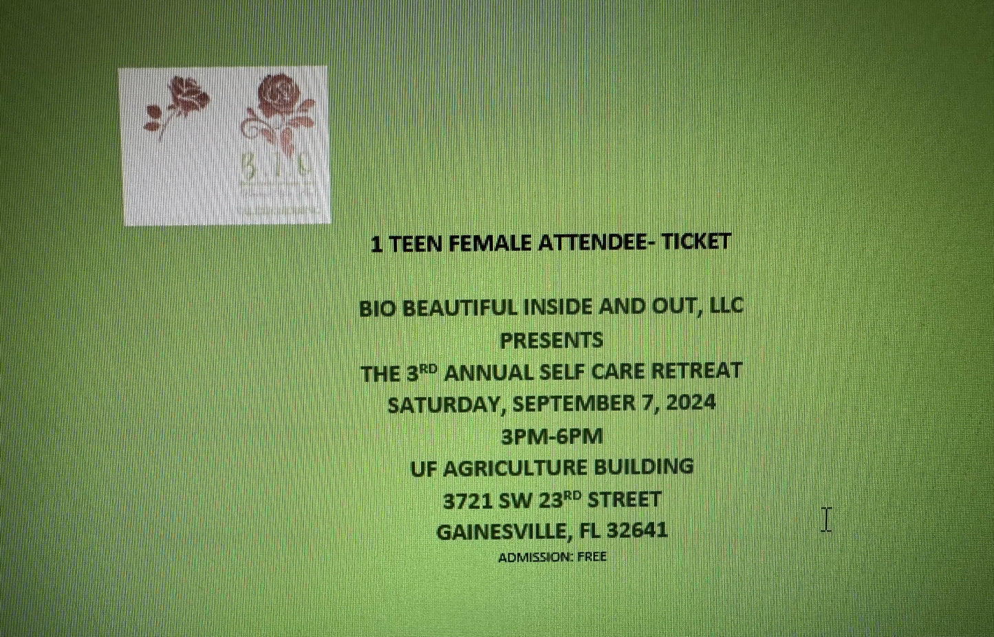 1 teen female Ticket ( ages 12-17)- Free